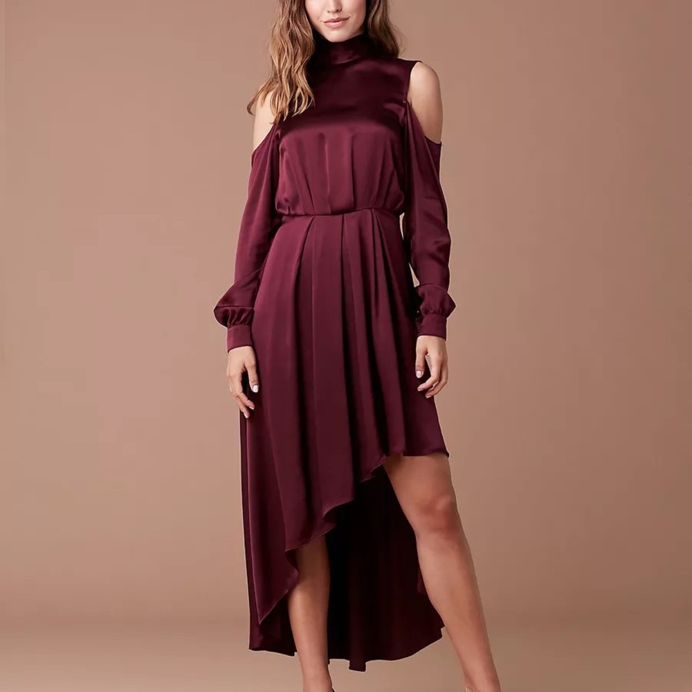 DVF High Low Mock Neck Gown CABER Cabernet size 0.